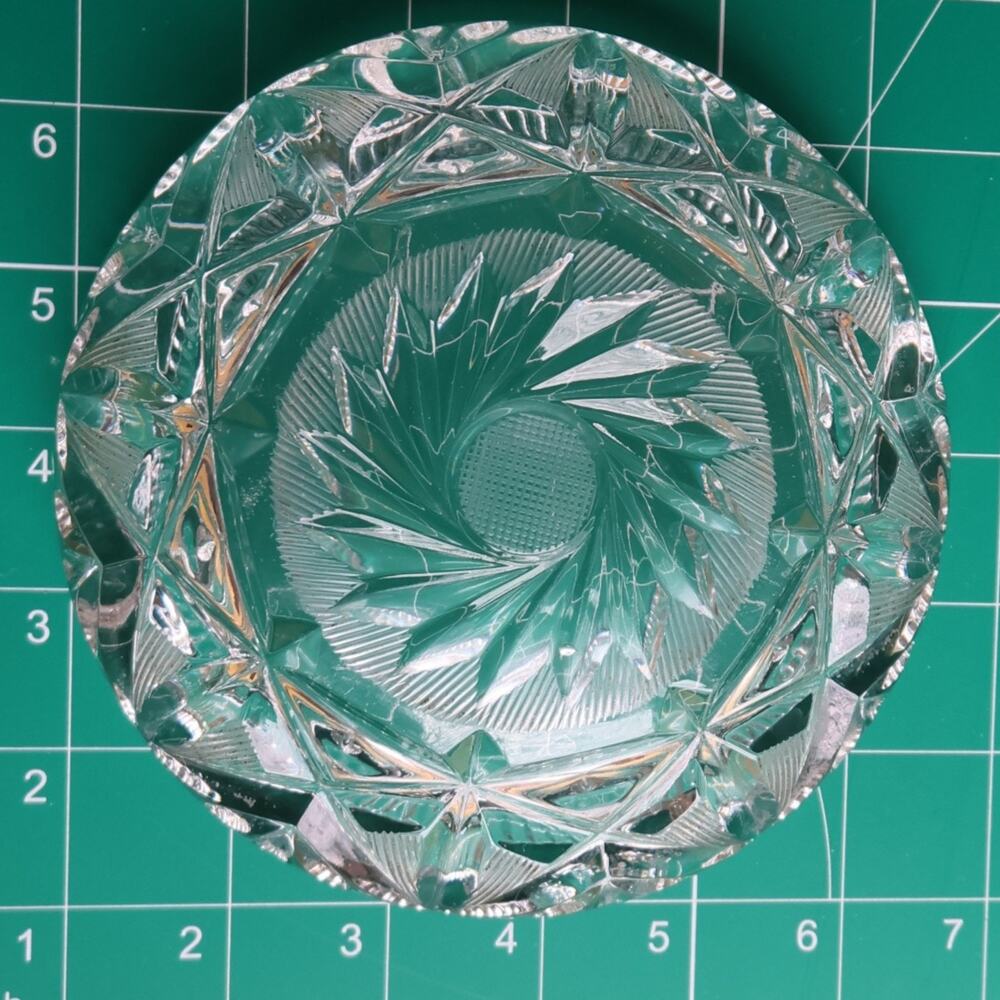 VTG Czech Bohemian Crystal Ashtray 5.5" Heavy Cut Glass Gift for Him Collectible - Picture 12 of 13
